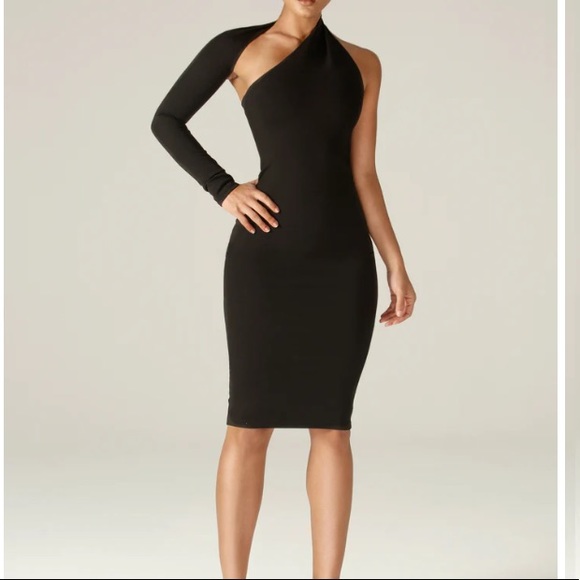 Stunning Black Alieva Dasha Modern LBD Midi Dress Size Small - Picture 2 of 9